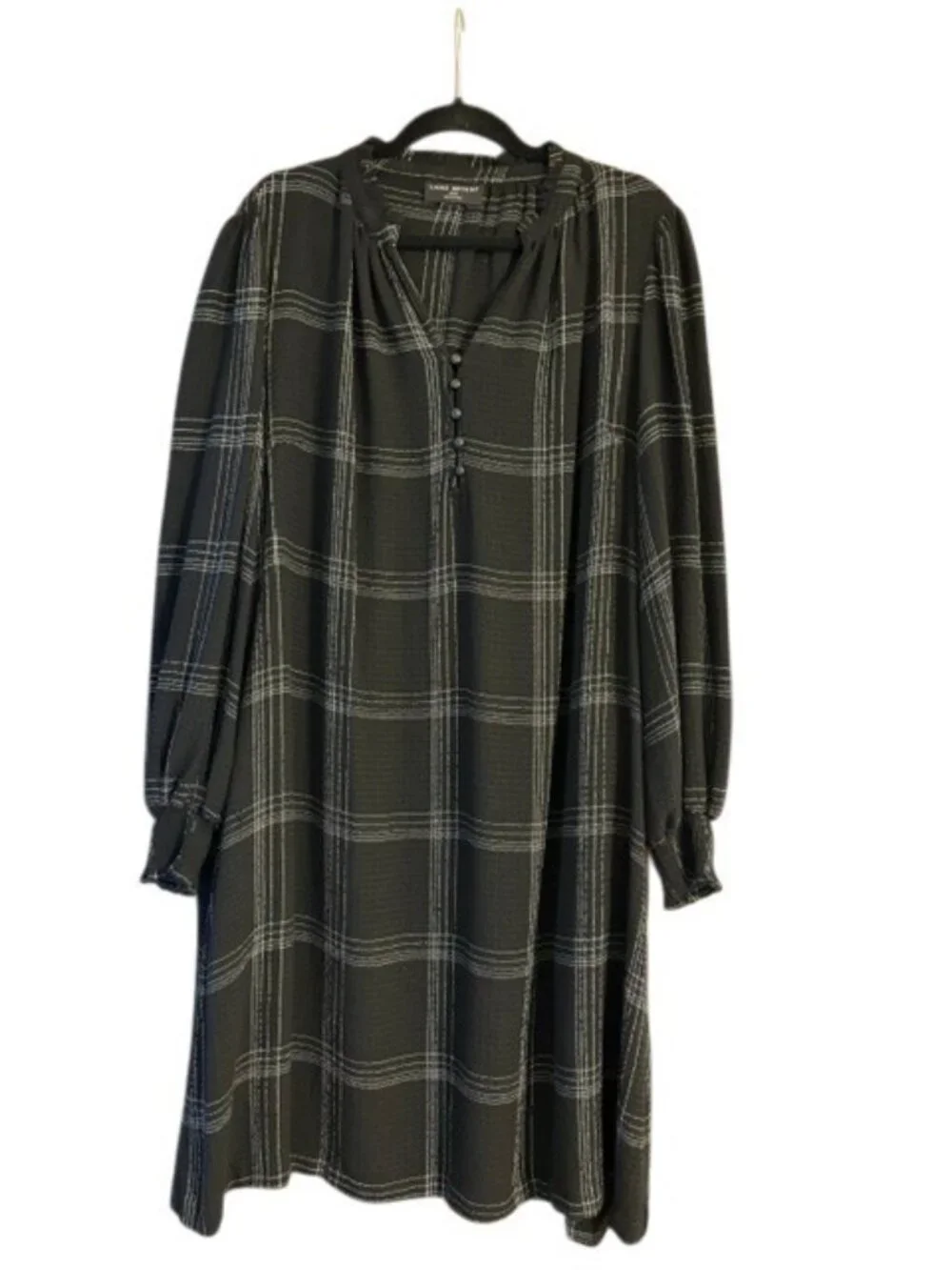 Lane Bryant Black White Plaid Long Sleeve Dress Pockets EUC 18/20